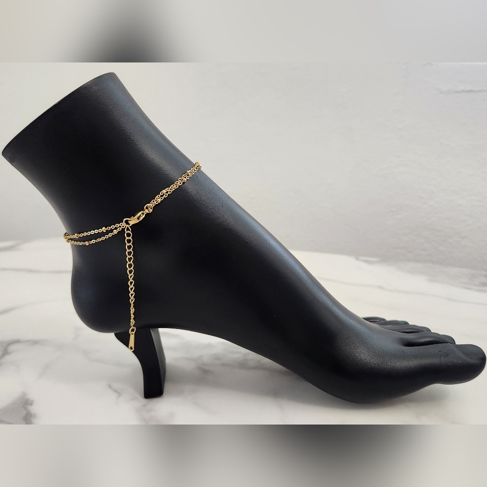 Gold Beach Starfish, Shell & Crystal Accent Charm Anklet Bracelet - Picture 5 of 10